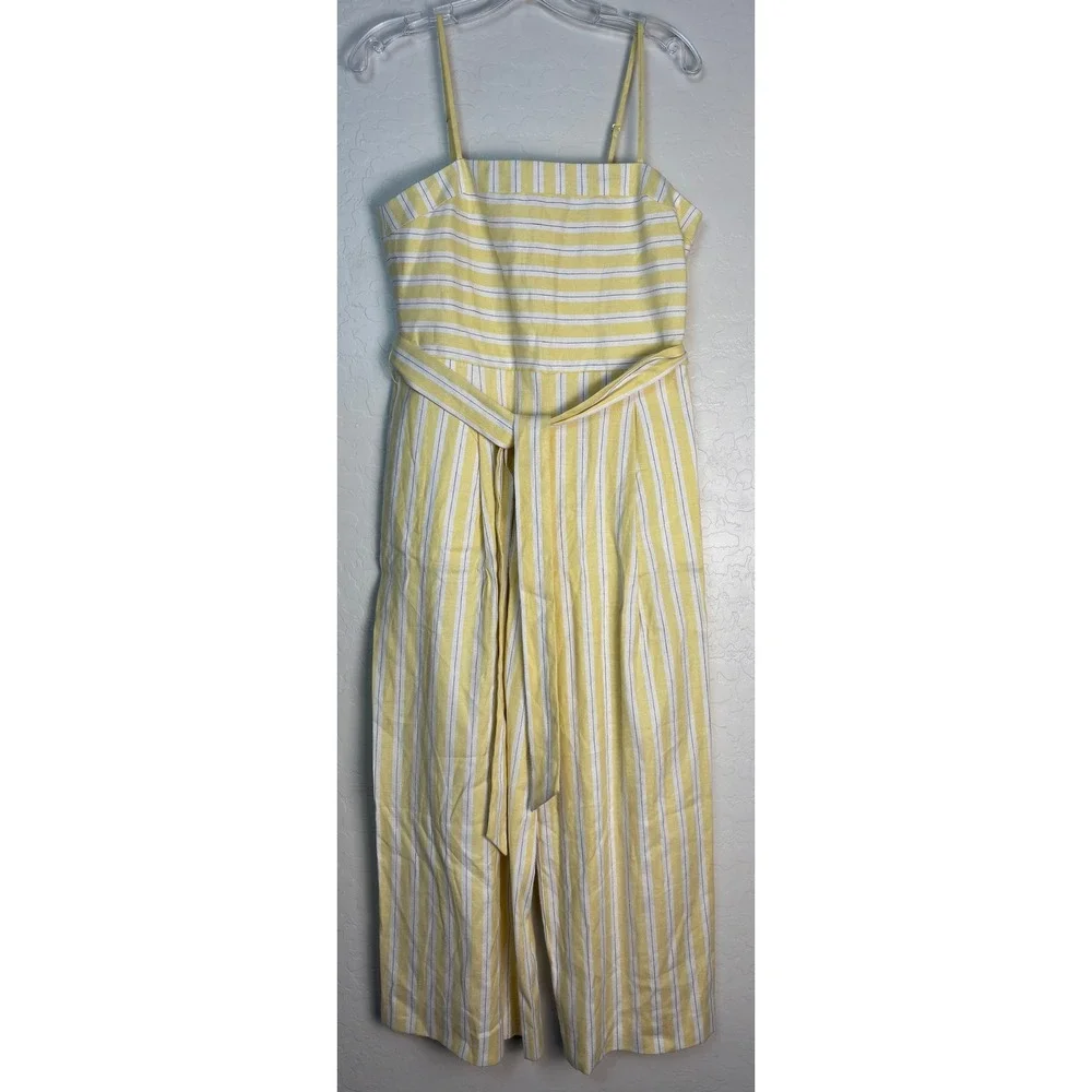 NEW Banana Republic Yellow White Striped Linen Jumpsuit Square Neck 6 2360